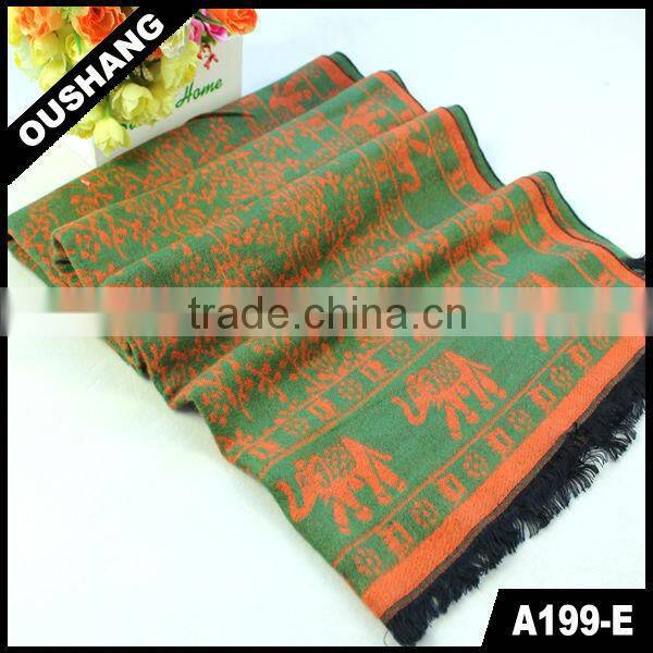 A199-E Green Orange Elephant Rayon Scarves Shawls