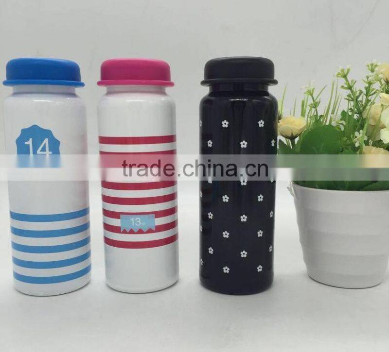 420ml single wall stainless steel sports/outdoor water bottle with pattern and plastic lid