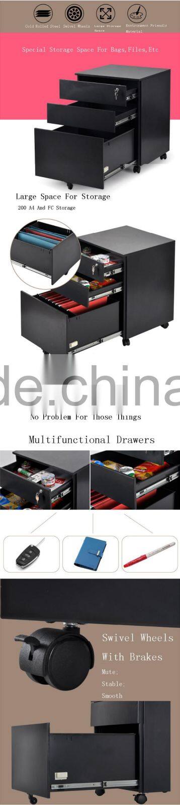 TJG Taiwan Metal 3 Drawer Mobile Pedestal Filing Cabinet Large Storage Space