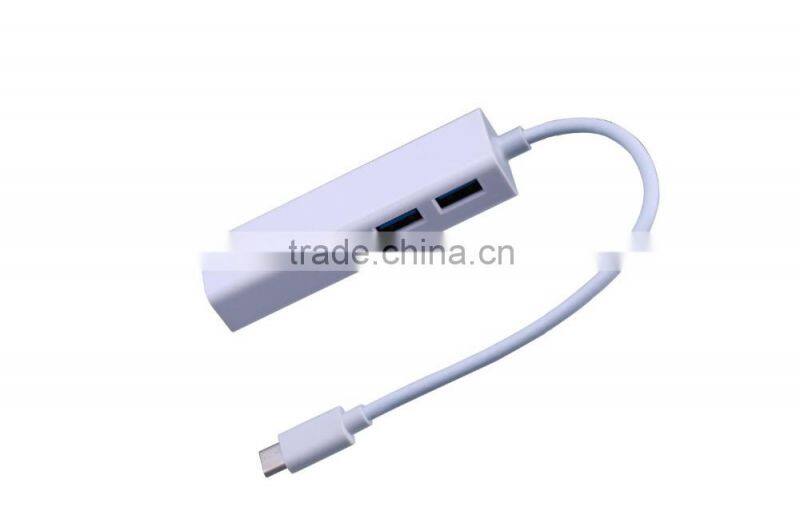 3 in 1 USB 3.1 Type C Male to Female 3 Port USB 3.0 Hub with RJ45 100M Gigabit Ethernet Network Lan Port Adapter for Macbook