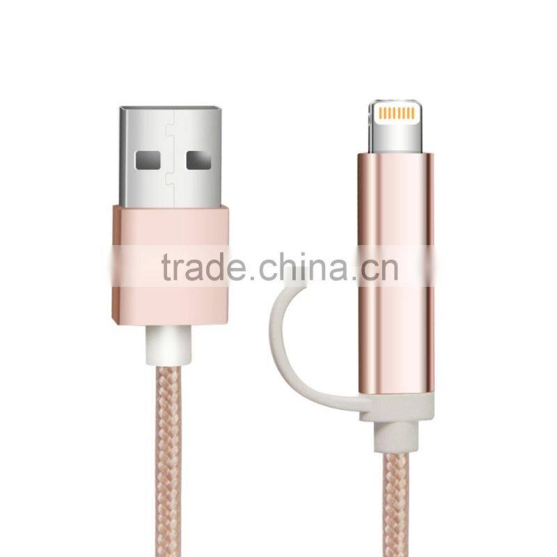 Android Galaxy S7/Edge Rose Gold USB cable, braided metal jacket USB to 8pin for iPhone 6s, for iPad Air 2 mini iPad Pro