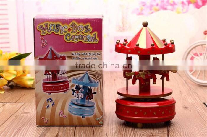 wooden mechanism carousel music box
