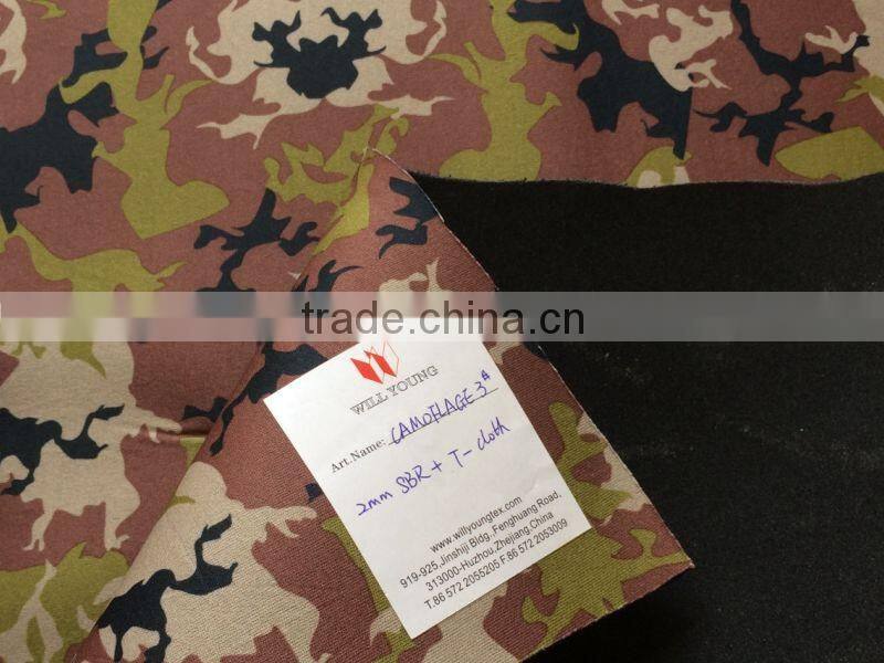 camouflage neopreno hoja laminated with various texture fabric for loncheras,zapatillas,trajes,zapatos