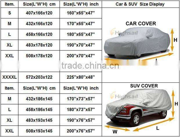 Outdoor Waterproof Polyester PEVA PVC Cotton Car Cover