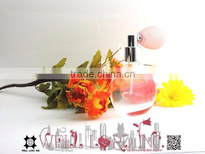 Round body perfume bulb atomizer with flower and pearl decoration