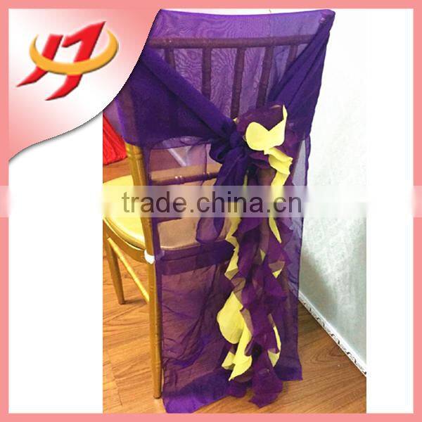 Elegant purple wedding chiffon patterns for chair cover for chiavari chair back
