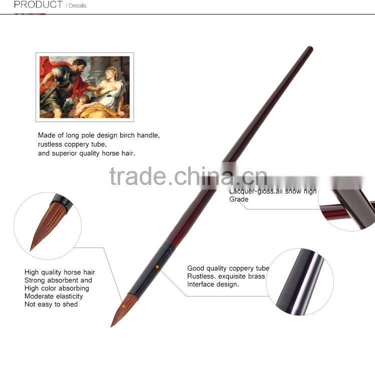 Professional upscale long wooden handle horse hair round artist water color absorbing brush set for watercolor painting