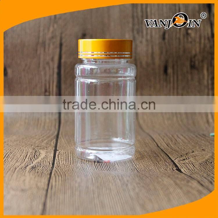 Clear 100ml PET Plastic Medicine Bottle With Golden Screw Lid