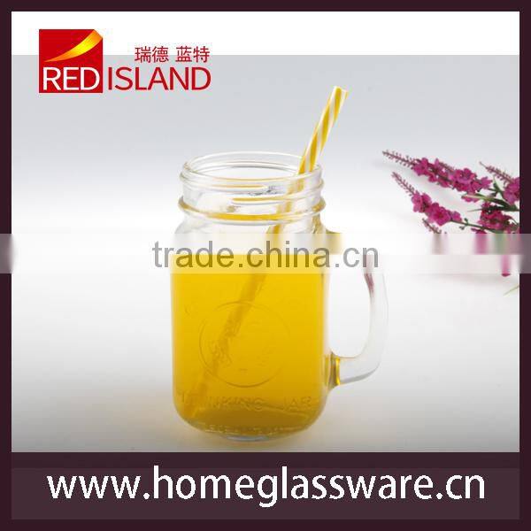 16 oz Mason Jar Style Drinking Mugs Glass with handle Old Fashioned