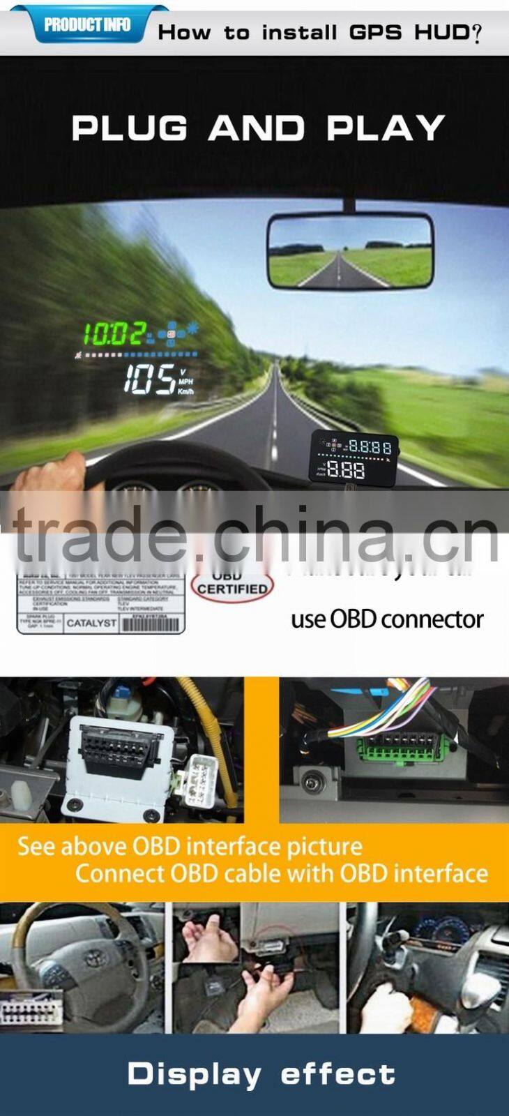 Universal Head Up Display With GPS 3.5 inch Screen HUD For Car Auto Speed Monitor For Wholesale