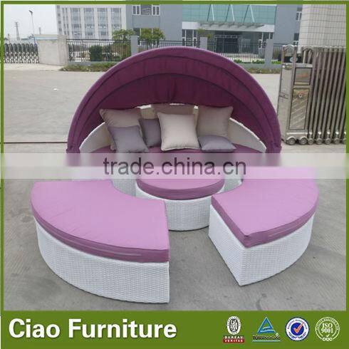 Outdoor furniture wicker sunbed round daybed with canopy