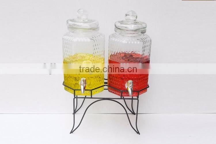 3L octagon bee shaped clear wine glass bottle with tap