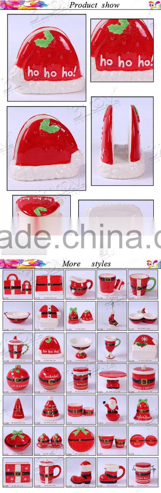 Small christmas ceramic hat desgin napkin holder
