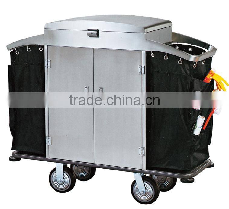 Stainless steel housekeeping trolley cleaning cart for hotel
