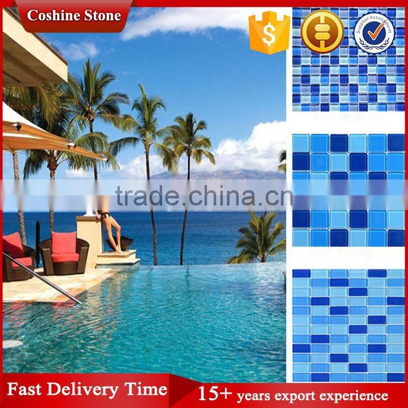 New design generous simple blue white swimming pool glass mosaic tiles