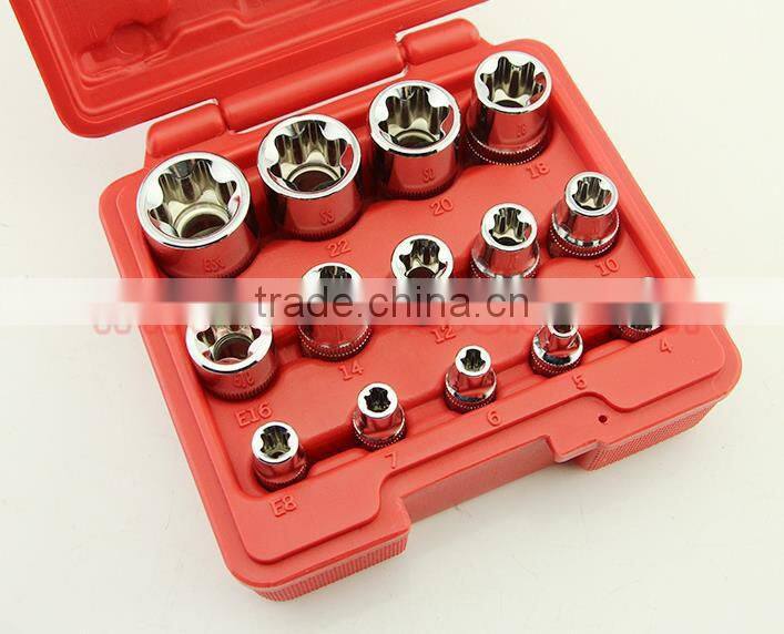 14pcs 1/4 3/8 and 1/2 Drive E-type Socket Set Star Socket wrench