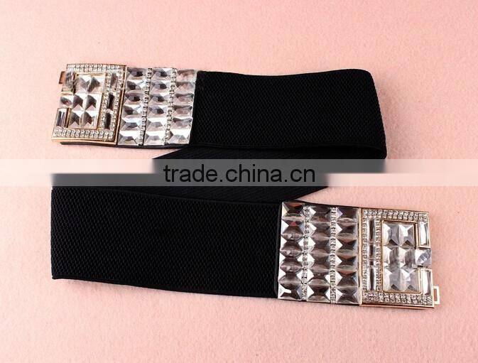 Wholesale rhinestone paved alloy buckle elastic sex women lady waist belt