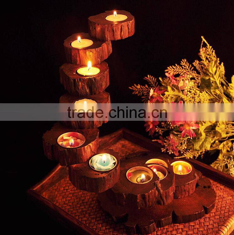 Handmade wood decoration vintage home decoration romantic solid wood candle holder for gift