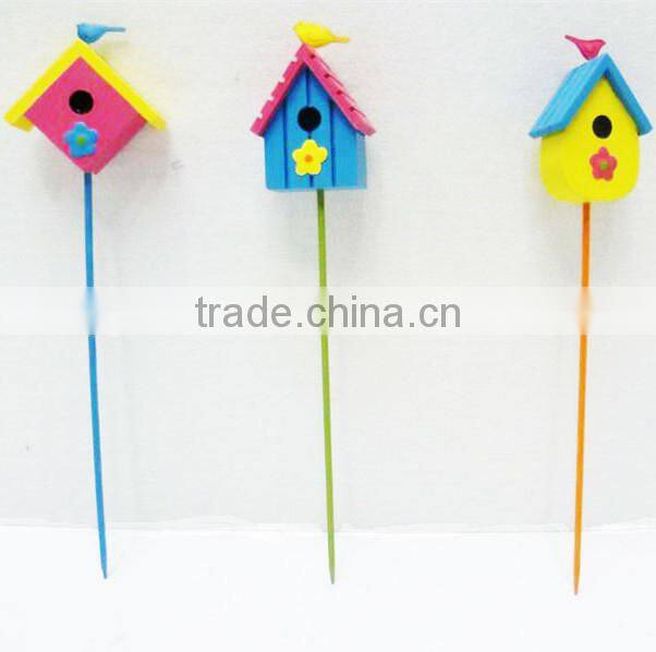 Garden stake wooden spring bird house