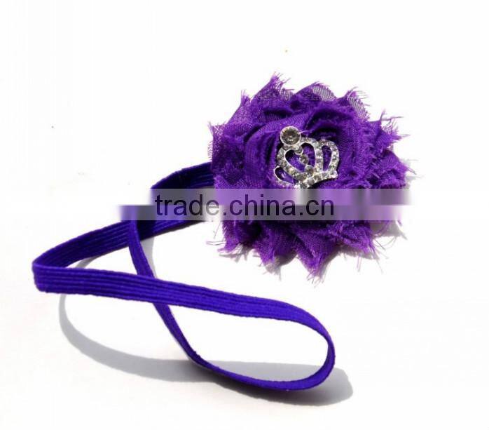 Baby Girls Rhinestone Crown Shabby chiffon flower Headband wholesale