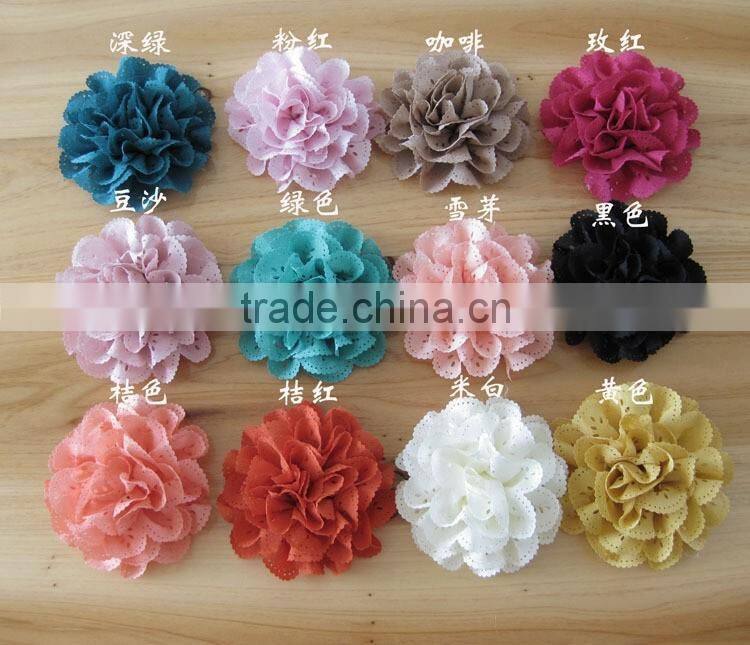fabric flower with rhinestone in center for kids hair accessories