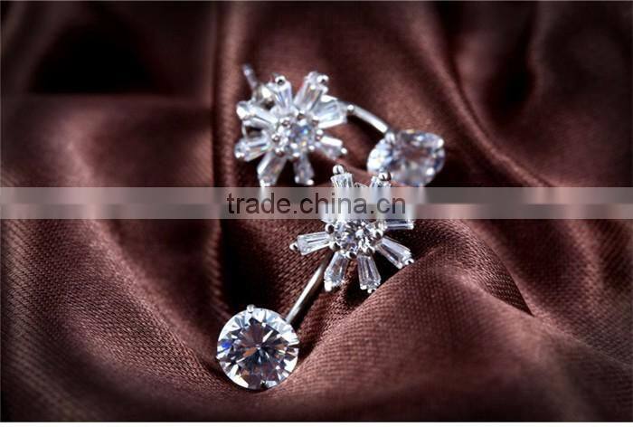 2017 wholesale 925 sterling silver sun flower woman fashion engagement wedding earrings customized jewelry CZ two way wearing