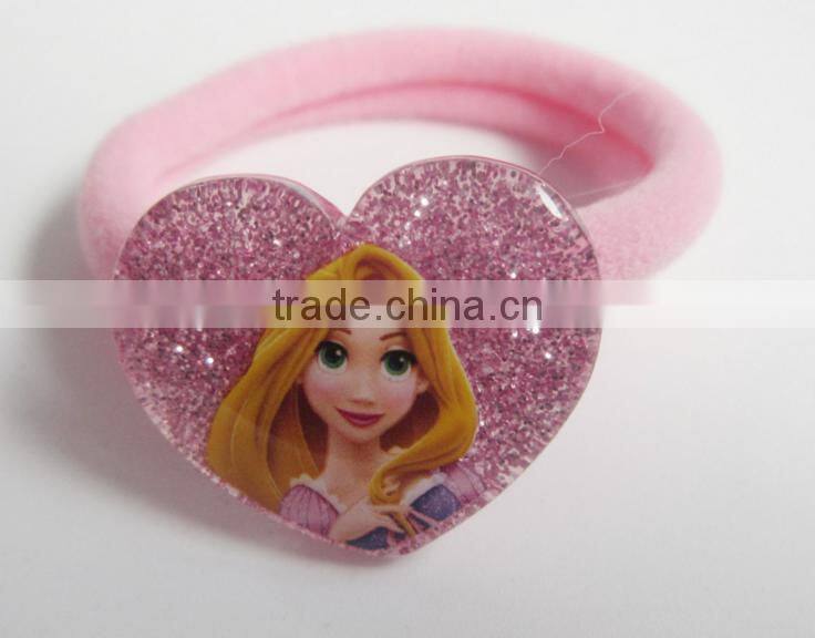 Cartoon princess hairband blue flower charm pony holder promotional items 2016 rubber band