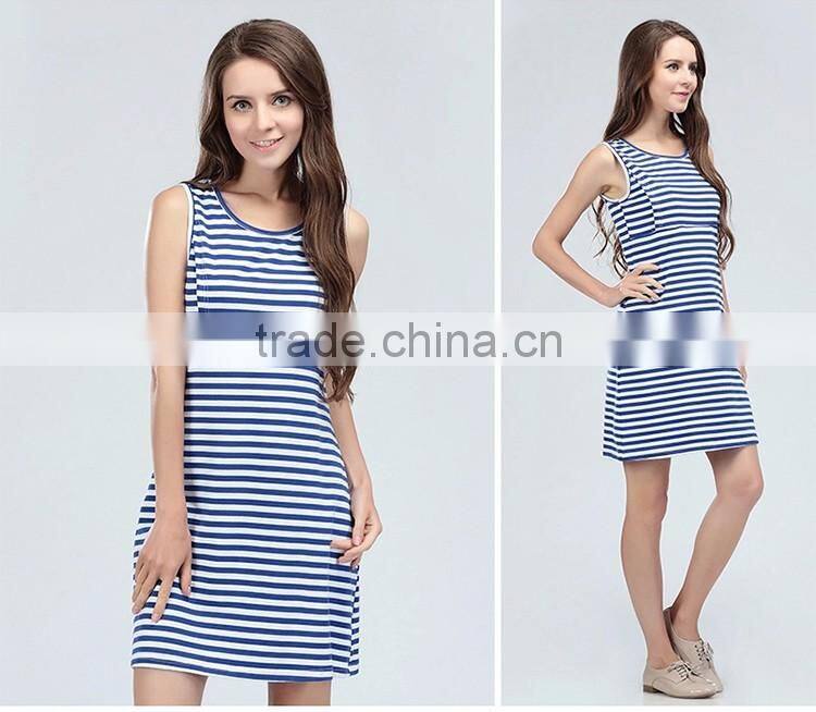 White and Blue Strips Maternity Dress End Atheleisure Nursing Clothing Athleisure Hide Breastfeeding Opening Skirts