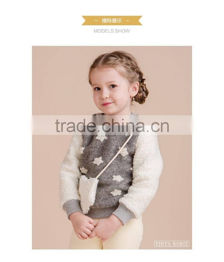 2017 Winter Girls Tweed Top Little Stars Jacquard Fleece t Shirt Designs For Children Long Sleeves Shirt