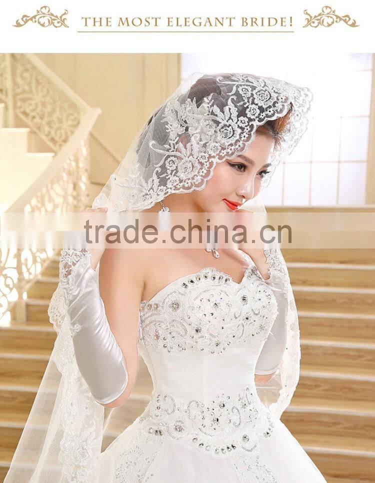Strapless white gown korean style dropped lace wedding dress patterns