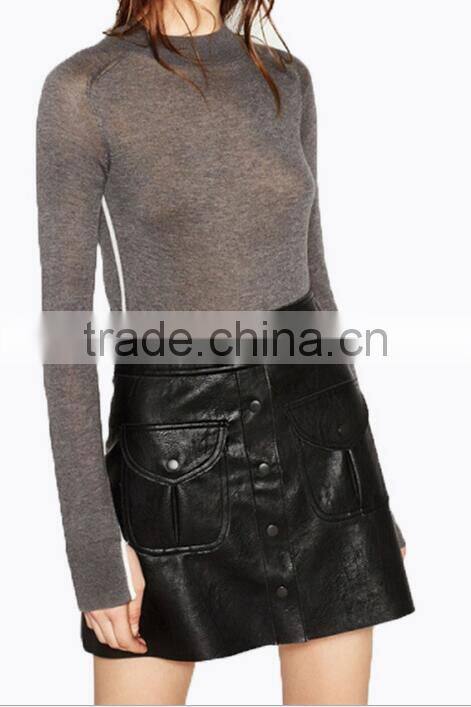Runwaylover EY2208D New Design 2017 Ladies Fashion One Breasted Pu Skirt