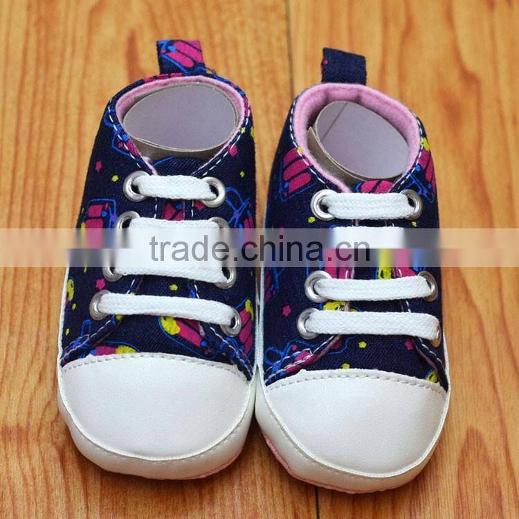 Printed shoestring sport denim baby footwear