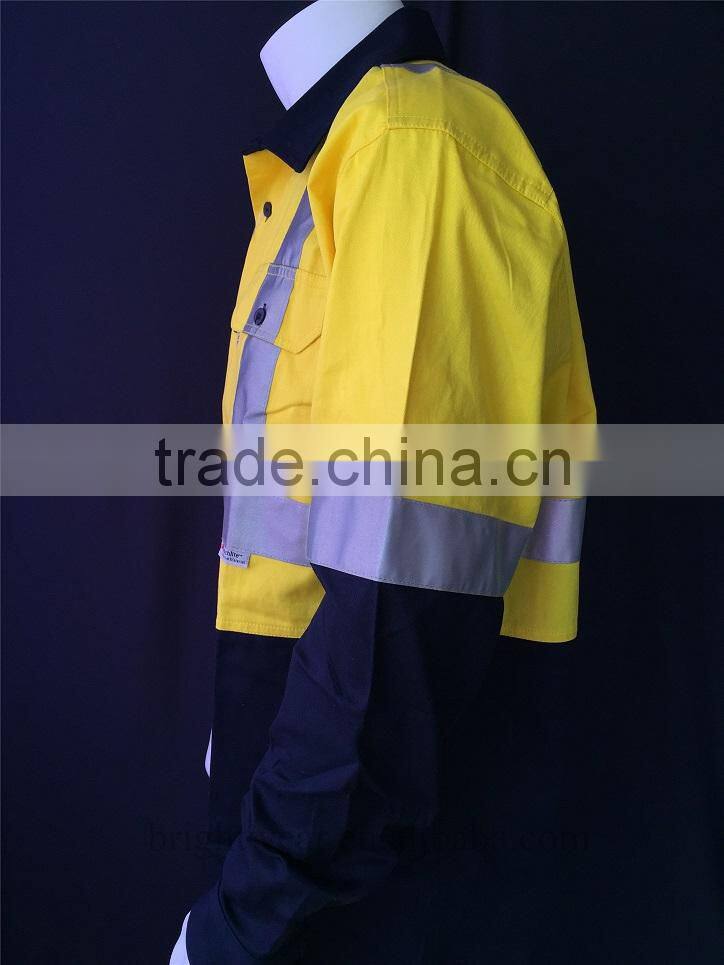 Hi Vis yellow 3M reflective tape safety shirt with contrast color