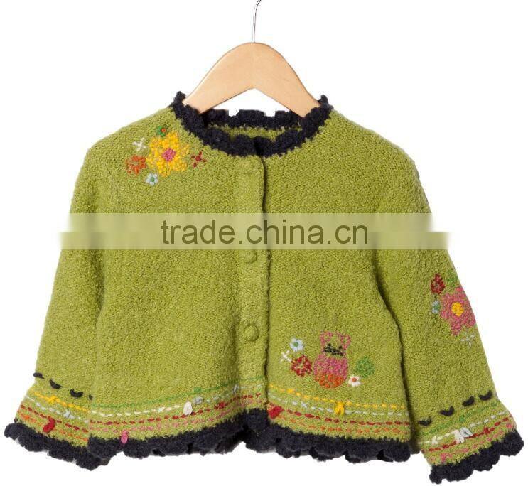 2017 High Quality Floral Dotted Girls Kids Knitwear in Grass Green Girls's Cardigan