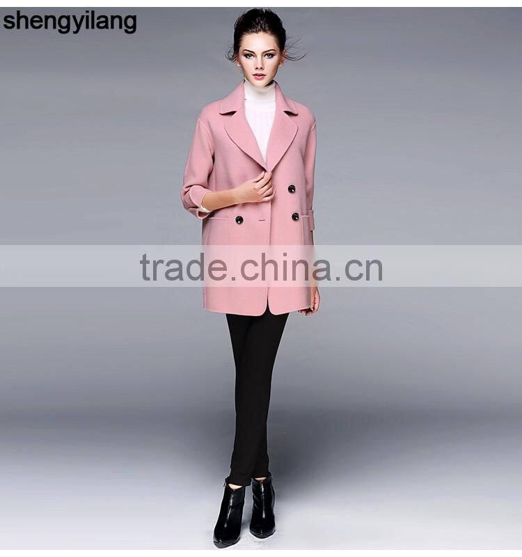 ladies 3/4 sleeves double-breasted wool thin fabric coat