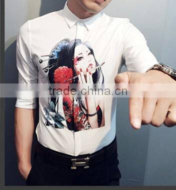 Big yards in the sleeve shirt tide male han edition cultivate one's morality leisure shirt sleeve shirt printing five points