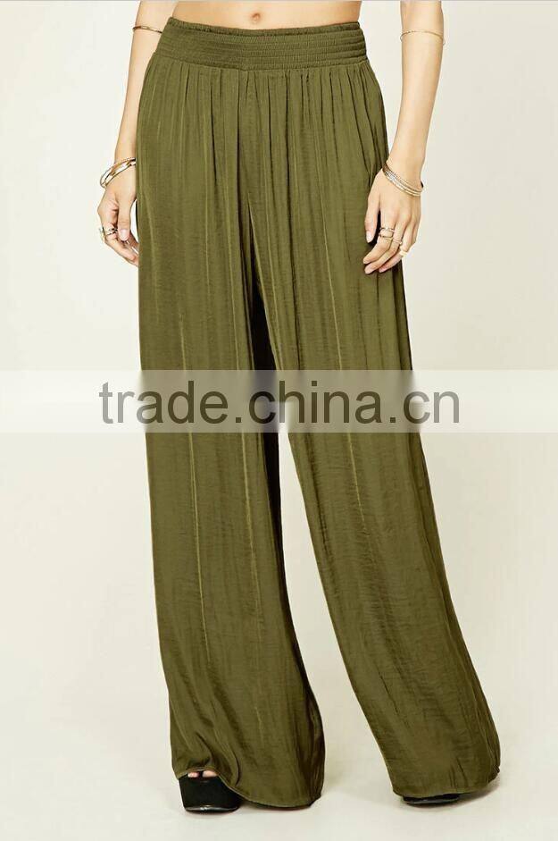2017 China Spring Hot Selling Brand Quality Womens Wide Leg Crepe Chino Pants