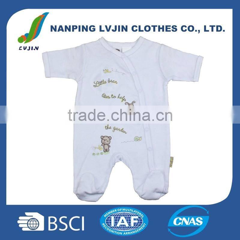 solid white full feet printed cotton baby clothes, newborn European style baby clothing