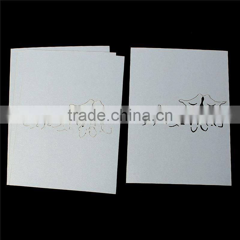 Paper Wedding Party Name Place Cards Flower & Love Birds Hollow Light Golden Glitter