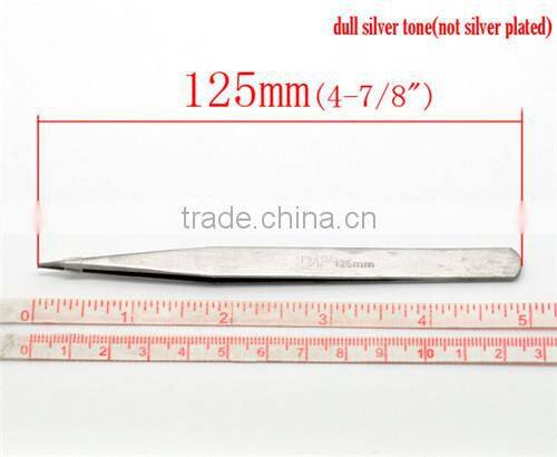 China Wholesale Silver Tone Straight Tweezers Jewelry Repair Tools