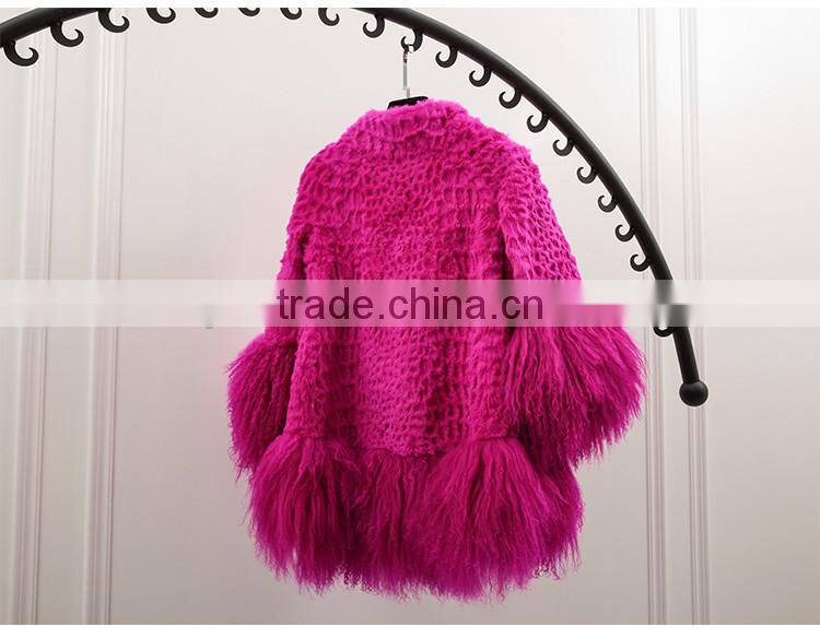 YR117 Mexico Style Fahion Fur Jacket Colored Genuine Mongolia and Rabbit Fur Coat