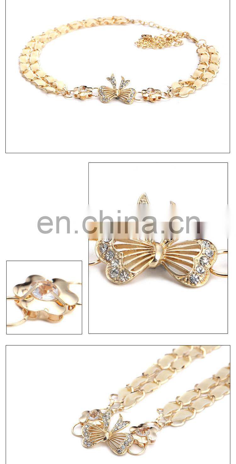 2015 New Design Women Metal Butterfly Diamond Decoration Skirt Waist Chain