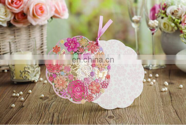 Novel design flower decoration hollow wedding invitation card