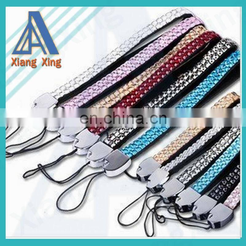 Solid color rhinestone bead cell phone wrist strap for sale
