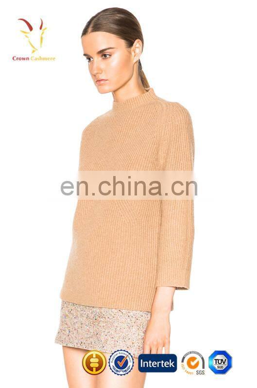 Winter fashion ribbed 100% cashmere ladies pullover sweater
