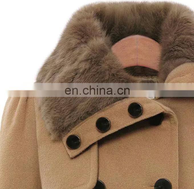 Girl's Long plus-size fur collar with warm double-breasted button-down waistband winter coat