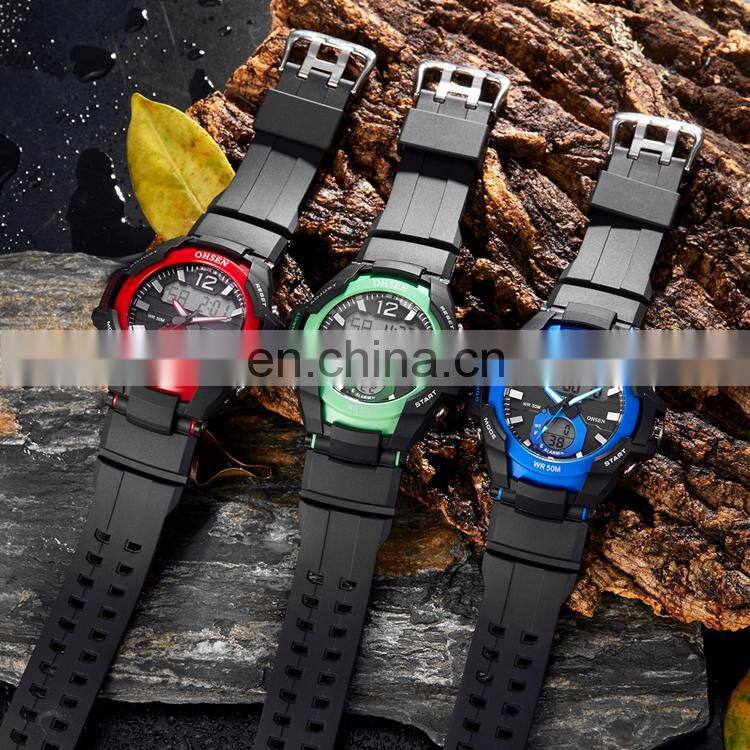 OHSEN AD1901 Men Fashion Multi-function Calendar Date Digital Quartz Watch Silicone Strap Male Sports Hands Watches