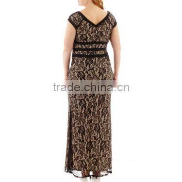 2015 Plus Size Women Cap-Sleeve Lace Mermaid Gown