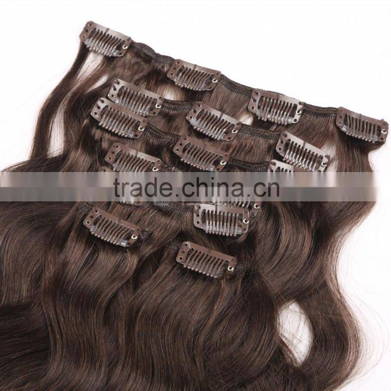 Body wave clip in remy remi human hair extensions Chocolate brown