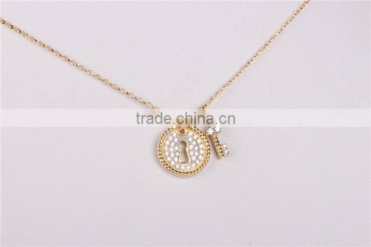 wholesale fashion silver lock and key pendant 925 solid silver gold plated necklace